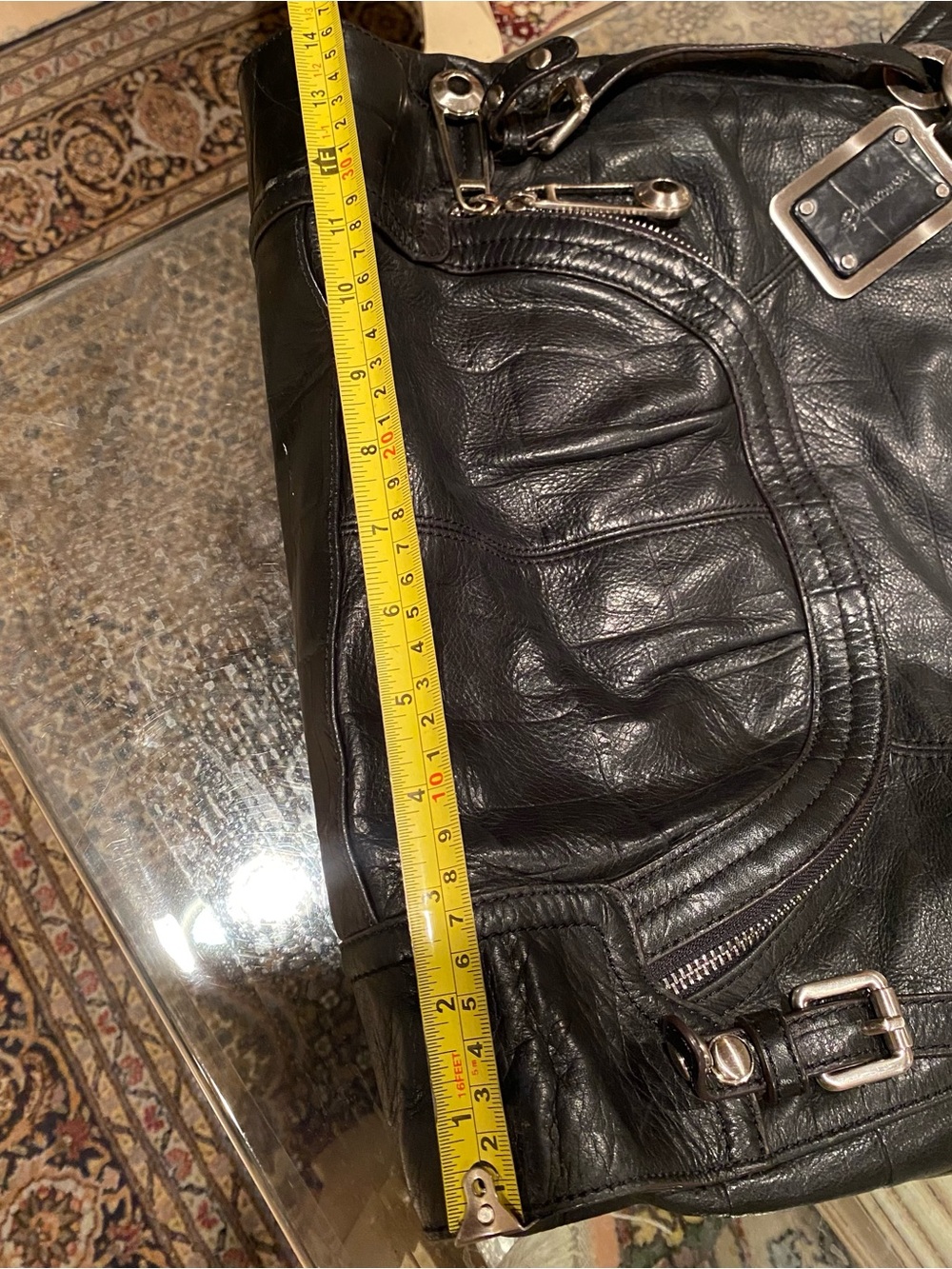 b. makowsky Black Leather Shoulder Bag with Silver Hardware - Picture 8 of 8